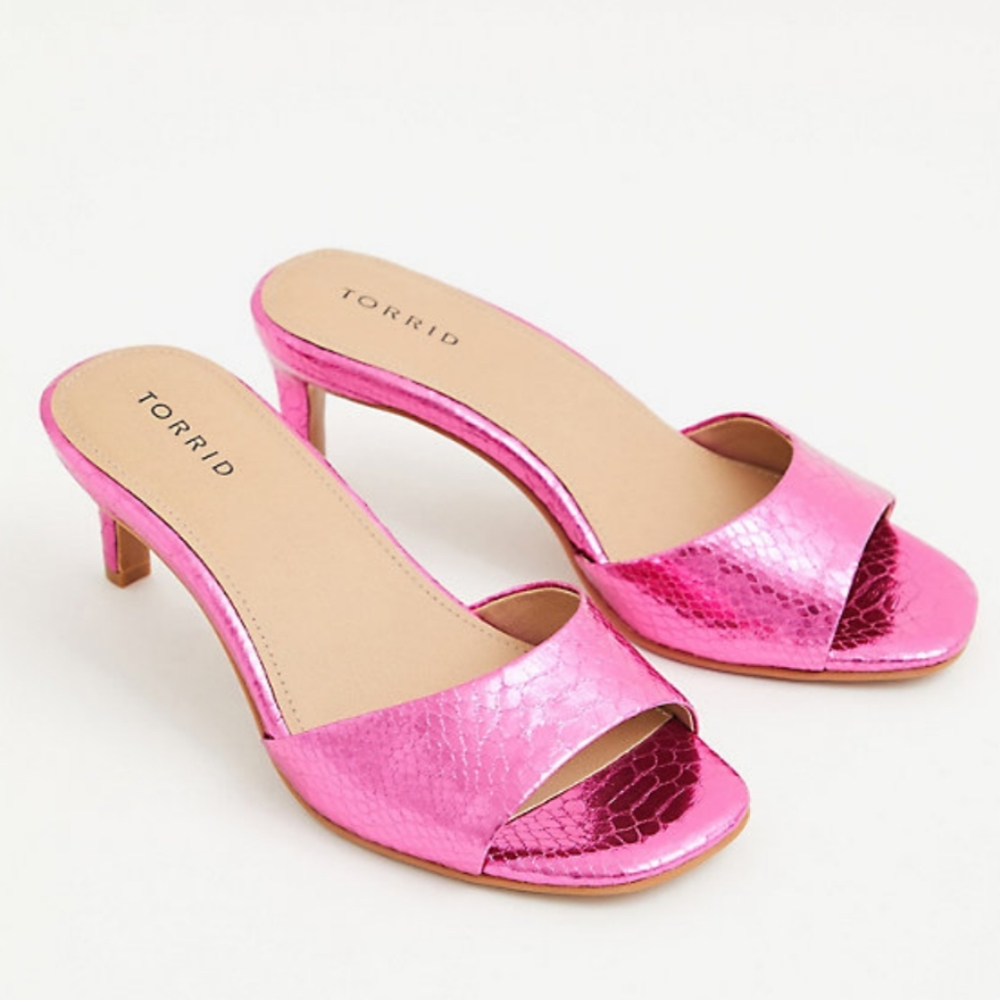 TORRID Neon Pink Faux Leather Snakeskin Mule Heel 9.5W NEW